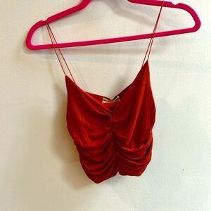 Urban Outfitters Rust/Orange Spaghetti Strap Cropped V-Neck Ruched Top Size S-P